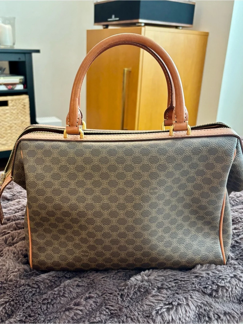 Celine Brown and Tan Monogram Top-Handle Satchel